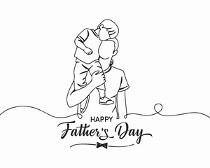 Fathers day line art style vector illustration, father and son line art illustration