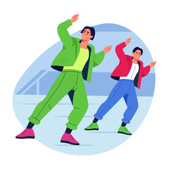 Fototapeta premium Two character doing kpop dance, flat style illustration