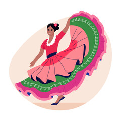 A flat style illustration of female flamenco dancer