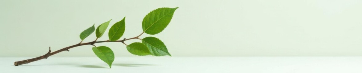 Fototapeta premium Isolated branch with leaves and twigs on a plain surface, simple, clean