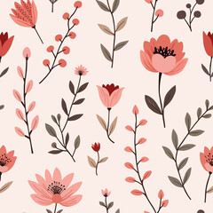 Seamless pattern with red flowers, Seamless pattern with flowers, seamless floral pattern