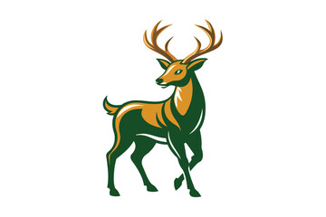 A stylized representation of a deer with antlers and a unique color scheme stands against a plain background, showcasing artistry and creativity in wildlife design.