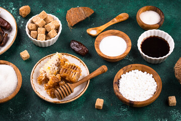 Various sugar replacement, healthy sweetener concept