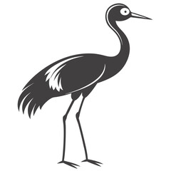 Obraz premium Elegant Dark Crane Silhouette Vector Illustration Standing On White Background