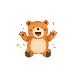 Cute tiny brown bear waving cheerfully kawaii style animal illustration whimsical concept