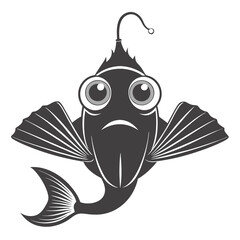 Fototapeta premium Anglerfish Illustration With Bioluminescent Lure And Large Eyes In Black And White