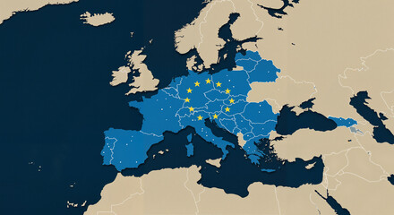 Europe map highlighting EU member states on a neutral background 