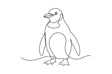 Continuous one line drawing of penguin, Penguin single line art, Linear style, Editable stroke, isolated on a transparent background