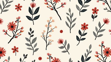 seamless pattern with leaves, Flowers color seamless Pattern in Scandinavian, seamless background with flowers
