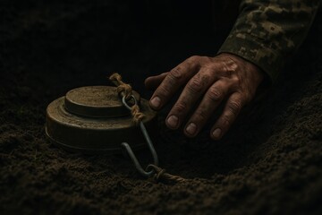 Landmine danger military conflict zone, Generetive AI