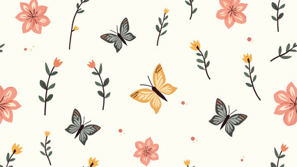 Autumn leaves seamless pattern, Seamless pattern with butterflies