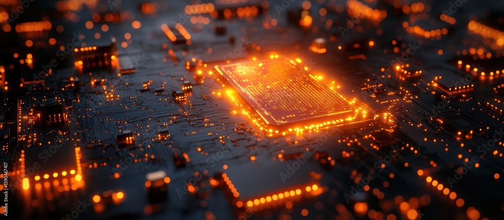 Aufkleber illuminated circuit board: a glowing microchip in high-definition