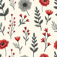 Spring Floral Seamless Pattern, abstract seamless pattern with flowers and branches, background graphic design print vector illustration, vintage colors.	