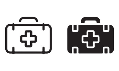 First Aid Kit Icon - Medical Emergency Bag Vector Silhouette and Outline
