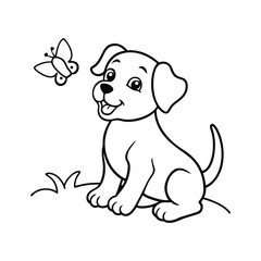 Playful Puppy Watching a Butterfly Dance for coloring page
