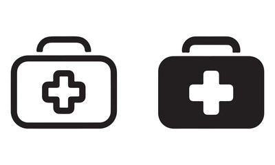 Obraz premium First Aid Kit Icon - Medical Emergency Bag Vector Silhouette and Outline