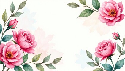 Delicate watercolor roses & leaves, pastel hues, delicate, design