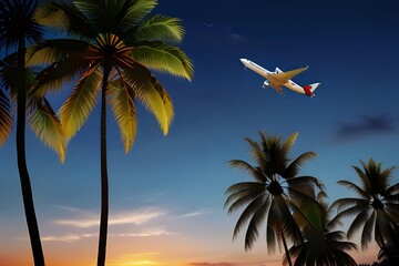 Low angle side view of a plane flying over a park with trees and cloudy sky in the background
