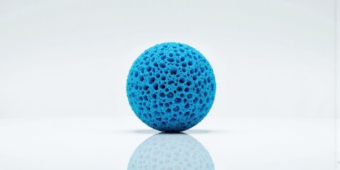 a blue ball sitting on top of a white surface