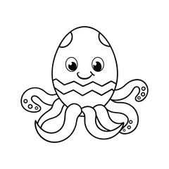 Cute Cartoon Octopus with an Easter Egg Shell Coloring Page