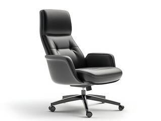 Fototapeta premium Ergonomic Black Leather Executive Chair: A high-backed black leather executive chair, the epitome of comfort and professional design, inviting you to sink in and command the room.
