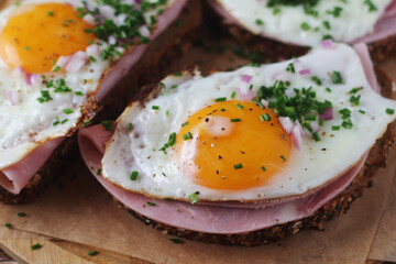 The Strammer Max sandwich, traditional dish in Germany Berlin and Saxon region	