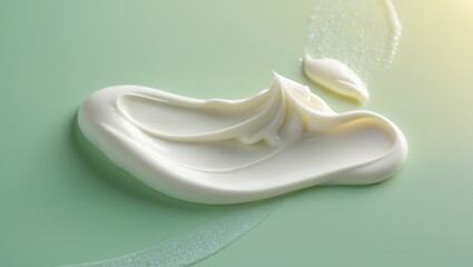 Skincare cosmetic cream lotion spread on a colored background. Close-up of a white creamy hygiene beauty product.