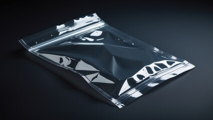 Naklejka premium Small Wrinkled Plastic Zip Bag Isolated On Black Background