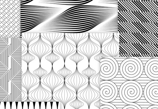 Seamless Pattern Collection with Simple Black and White Geometric Shapes