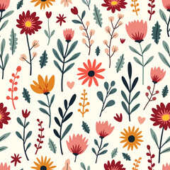 Spring Floral Seamless Pattern, abstract seamless pattern with flowers and branches