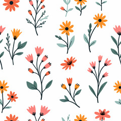 Spring Floral Seamless Pattern, abstract seamless pattern with flowers and branches