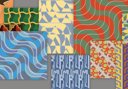 Seamless Pattern Set with Geometric Shapes and 3D Shadow Effect Muted Colors