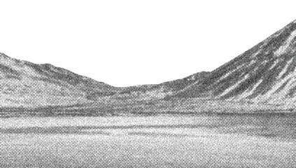 Vintage-style mountain land with grainy noise, abstract dotted mountain grunge texture trend