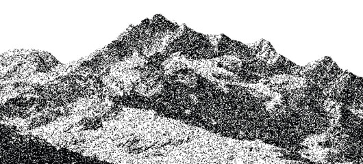 Vintage-style hills with grainy noise, abstract dotted mountain grunge texture trend