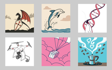 Vector set of decorative design elements includes summer beach travel icons, nature symbols, tropical art, palm silhouettes, and sun patterns