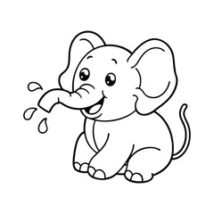 Adorable Baby Elephant Splashing Water for coloring page