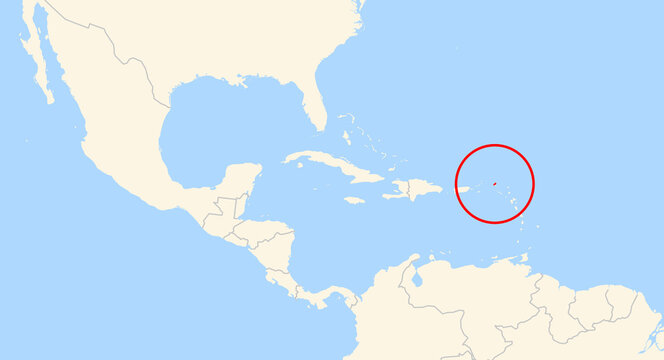 Location Map of the island Anguilla (Anguilla). The island is highlighted with a red circle. No labels at all.