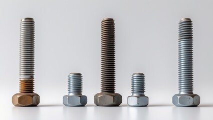 Several Collections of Screws Nuts Bolts on Light Background.