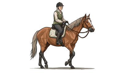 Rider in equestrian attire leisurely riding a brown horse  