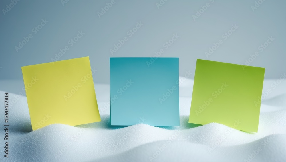 Poster three empty sticky notes isolated on a background. discussing business, teamwork, brainstorming idea