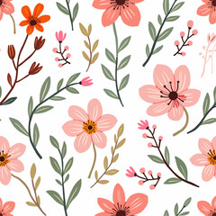 Flowers color seamless Pattern in Scandinavian 