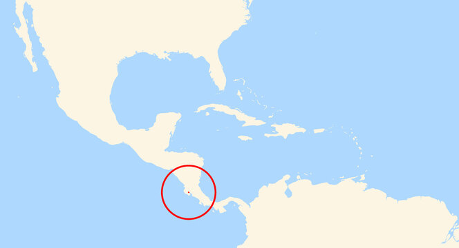 Location Map of the island Isla De Chira (Costa Rica). The island is highlighted with a red circle. No labels at all.