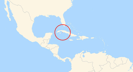 Location Map of the island Cayo Diego Perez (Cuba). The island is highlighted with a red circle. No labels at all.