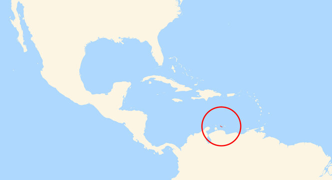 Location Map of the island Curacao (Curacao). The island is highlighted with a red circle. No labels at all.