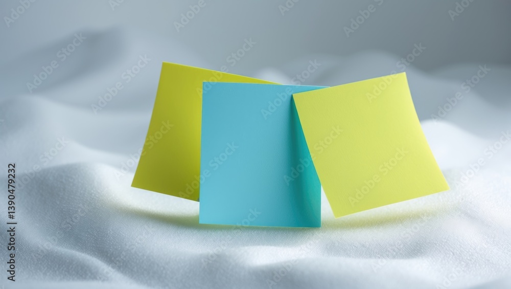 Poster three blank sticky notes isolated on a background. discussing business, teamwork, and brainstorming 