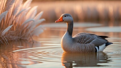 Fototapeta premium The African goose is a domestic breed derived from the wild swan goose. Despite its name, this goose likely originated in China, similar to its related species.