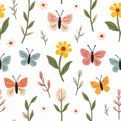 Seamless pattern with Flowers and butterflies
