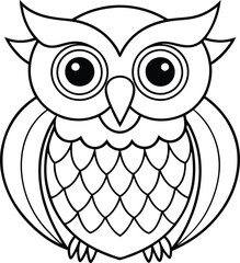 Cute Owl Outline with Big Eyes Isolated on Transparent Background