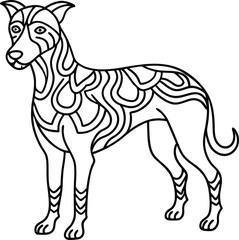 Decorative Dog Art, Line Art, Stylized Canine, Black Outline, Transparent