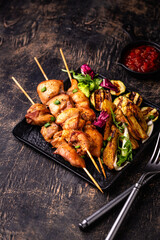Chicken skewers kebab with vegetables